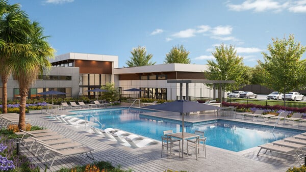 A rendering shows the pool at Ltd. Med Center. The new apartment community that simplifies the renting process is now welcoming residents.